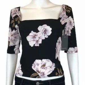 Free Press Crop Top Floral Smocked Blouse Black Pink Purple Off Shoulder M